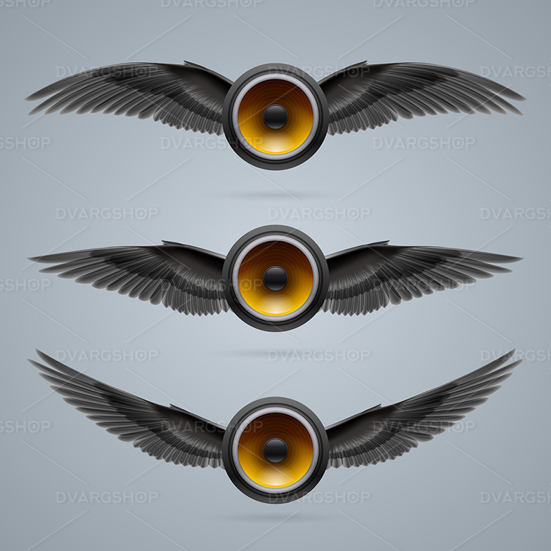 Trois haut-parleurs de musique à deux ailes - Image vectorielle - Caractéristiques de l’image 1