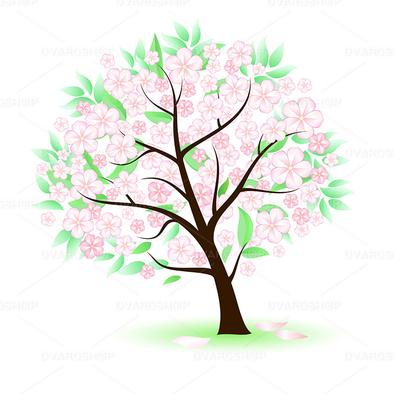 Stylized Tree with Leafs and Flowers - Vector Image - Features Image 1
