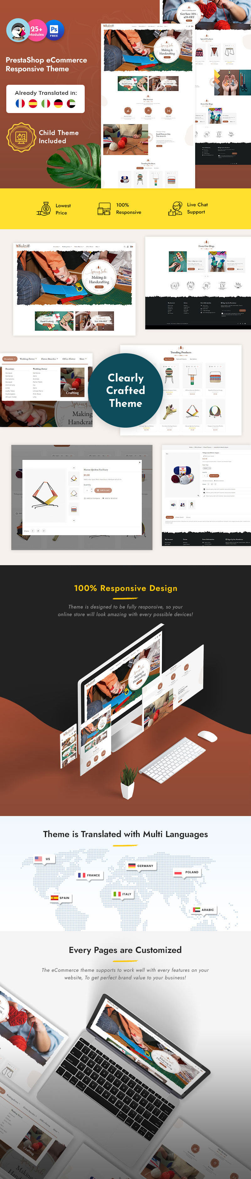 Responzivní PrestaShop motiv Handcrafts - Decorative Art Multipurpose PrestaShop Theme #137976 - Obrázek funkce 1