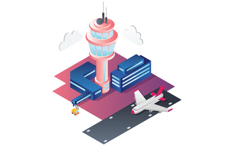Flygplatsisometrisk platt design - illustration - Features Image 1