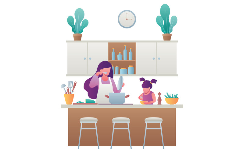 Mother and Daughter Cooking - Illustration - Features Image 1