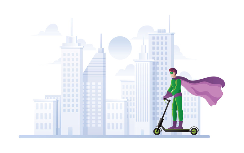 Superhero on Electric Scooter - Illustration - Features Image 1