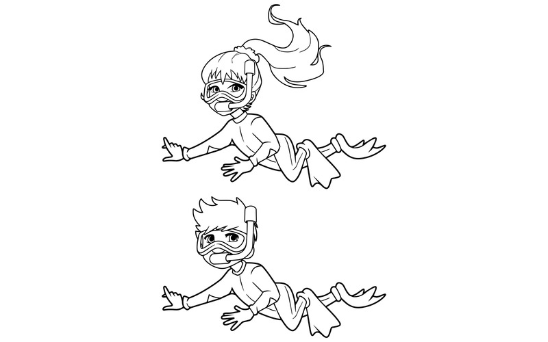 Diver Kids Line Art - Ilustración - Características Imagen 1