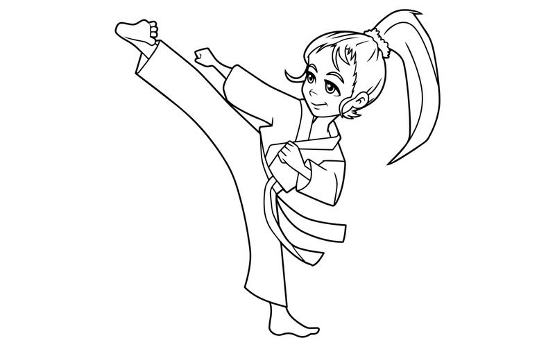 Karate Kick Girl lijntekeningen - illustratie - Features Image 1