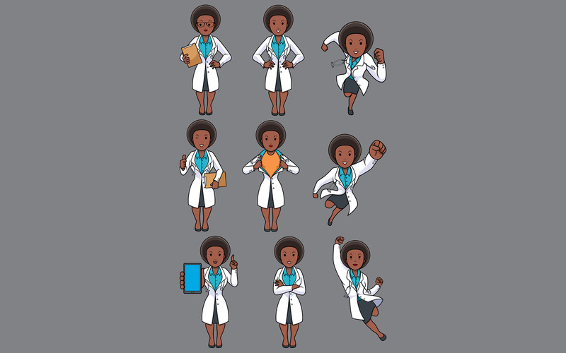 Set för kvinnlig för afrikansk doktor - illustration - Features Image 1