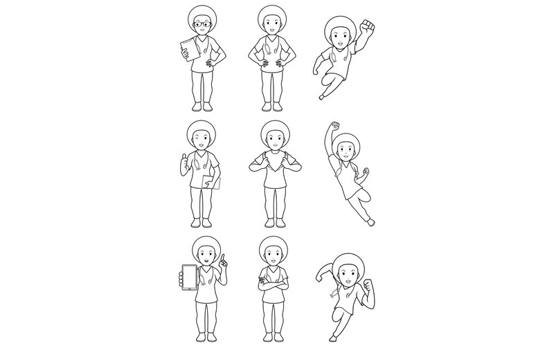 Sjuksköterska Afrikansk kvinnlig linjekonst - Illustration - Features Image 1
