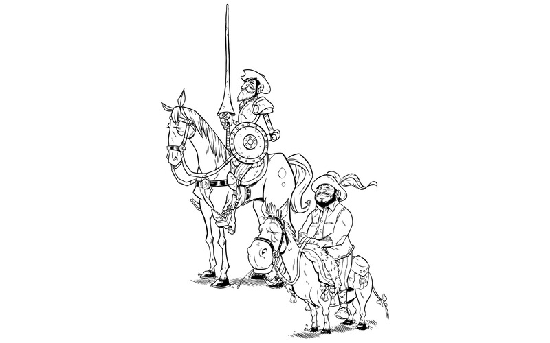 Don Quixote and Sancho Panza Line Art - Illustration - Features Image 1