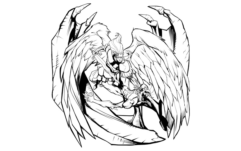 Angelo contro diavolo Line Art - Illustrazione - Caratteristiche Immagine 1