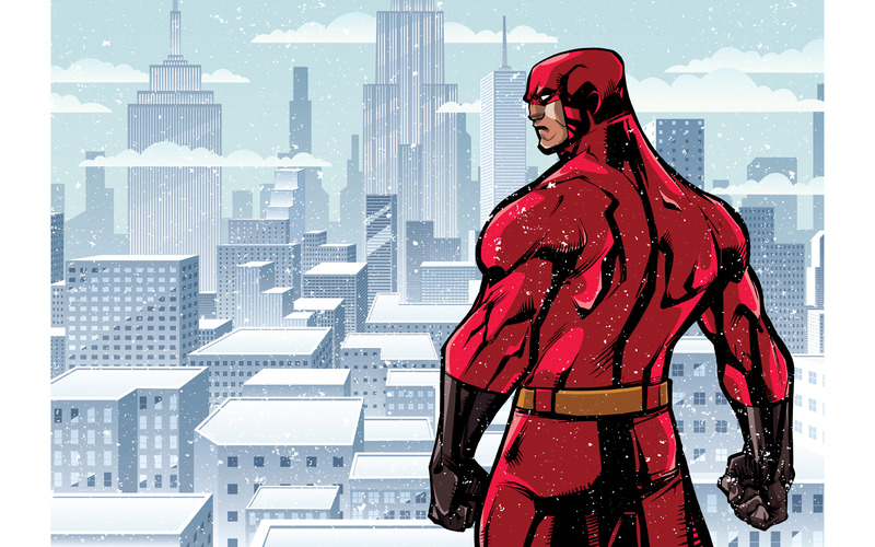 Supereroe Back City Winter - Illustrazione - Caratteristiche Immagine 1