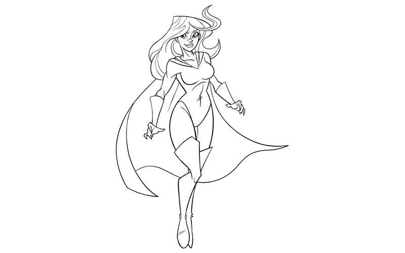 Superheroine Flying 5 Line Art - Illustration - Features Image 1
