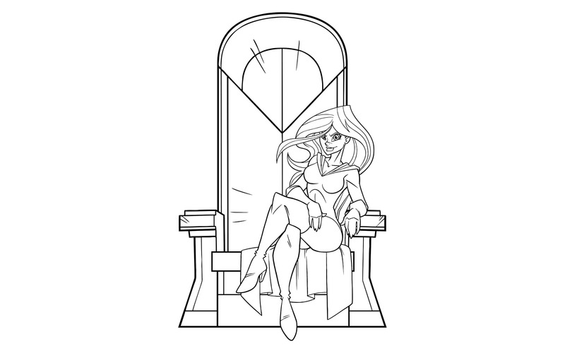 Superheroine on Throne Line Art - Illustration - Features Image 1
