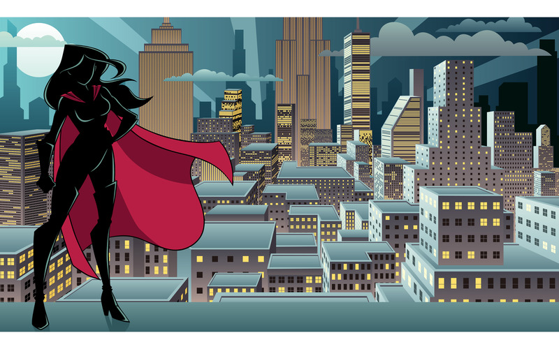 Superheroine Standing Night City Silhouette - Illustration - Features Image 1
