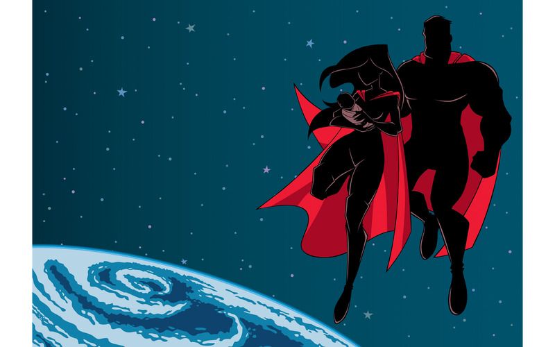 Super Maman Papa Et Bebe Espace Silhouette Illustration