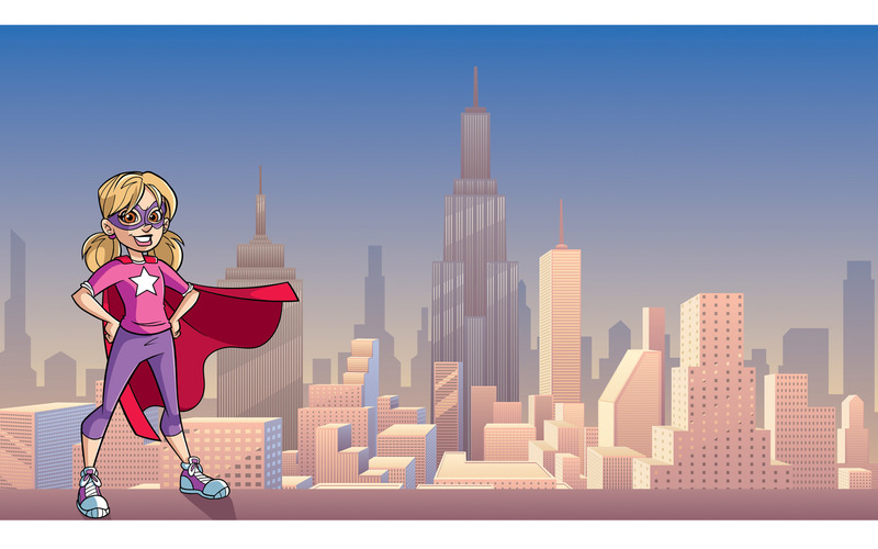 Liten Super Girl City Bakgrund - Illustration - Features Image 1