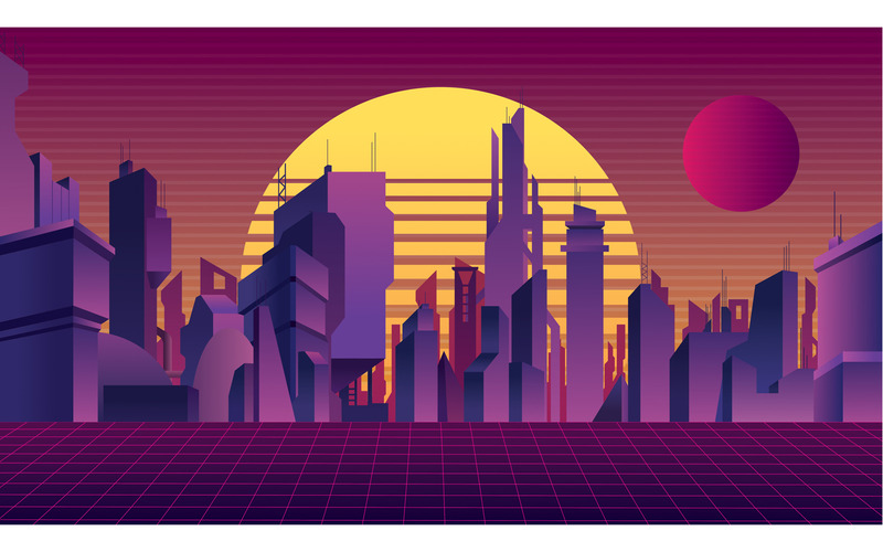 Synthwave City Background - Illustration - Features Image 1