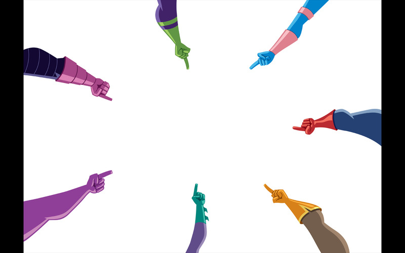 Superhjältehänder med pekande fingrar på vit - illustration - Features Image 1