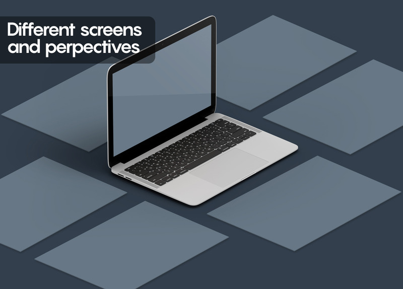 Mockup del prodotto di schermate del sito Web isometrico 2.0 - Caratteristiche Immagine 1