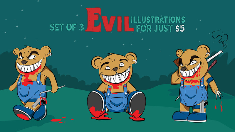 Katil Oyuncak Ayı Bir sonraki kişisel veya ticari projeniz için 3'lü bir set - İllüstrasyon - Features Image 1