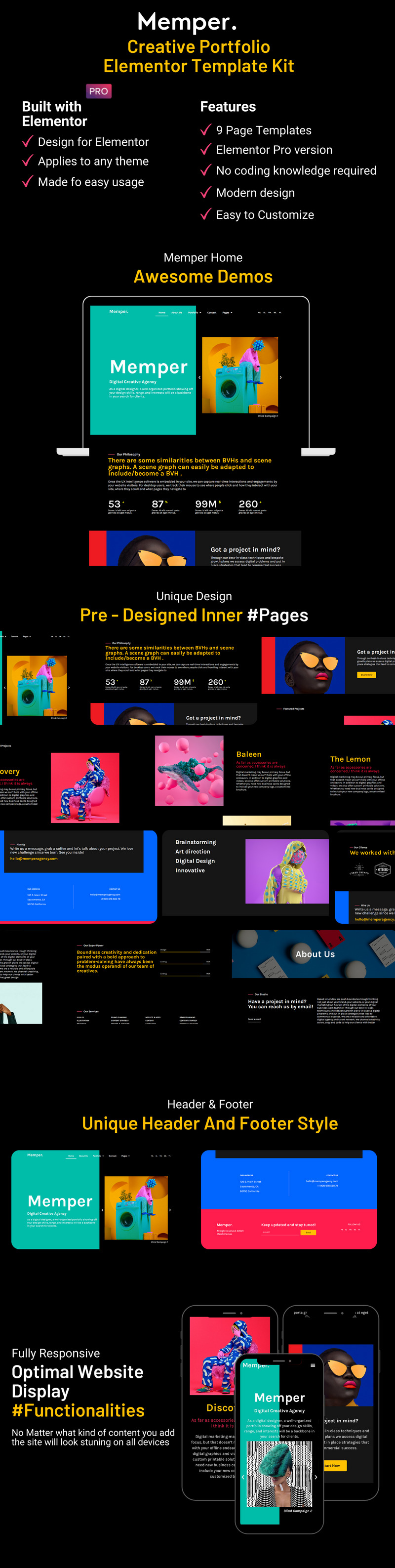 Memper - Creative Agency Portfolio Elementor Pro Template Kits - Features Image 1