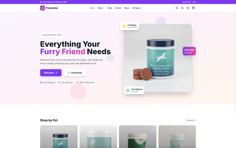 PawsomePets – HTML-mall för djuraffär - Features Image 1