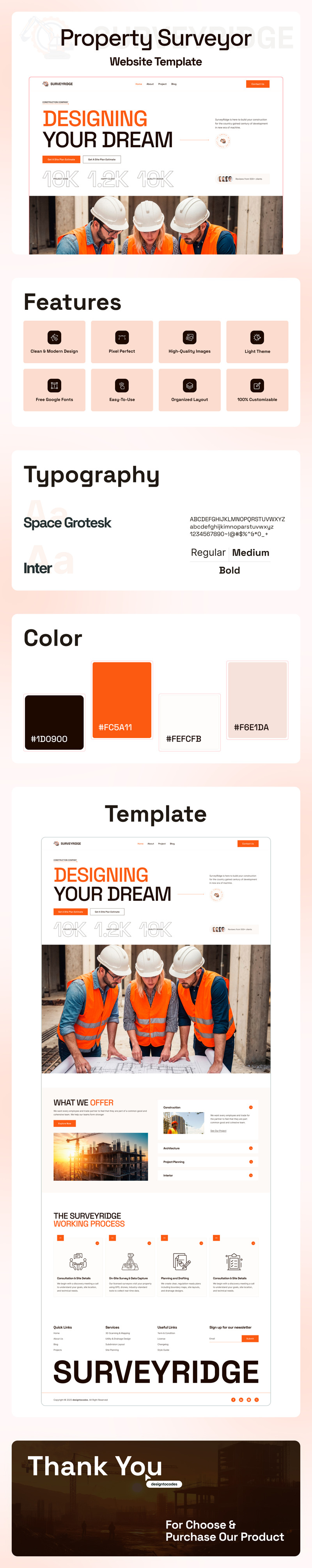 SurveyRidge – Elementor-Vorlage für Grundstücksvermesser - Eigenschaften Bild 1