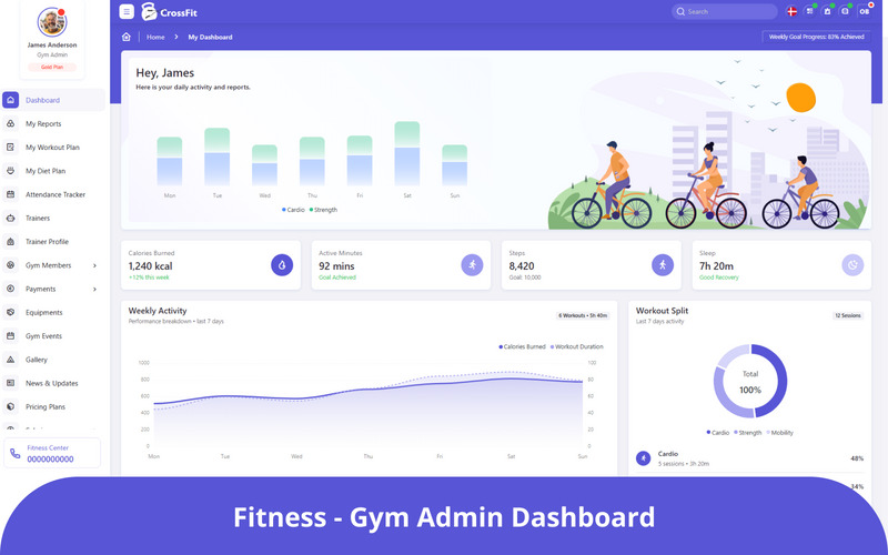 CrossFit - Modello di dashboard amministrativa per palestra - Caratteristiche Immagine 1