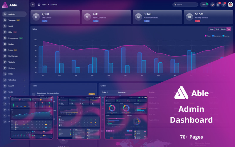 Able – uniwersalny szablon pulpitu administracyjnego Bootstrap 5 - Obraz funkcji 1
