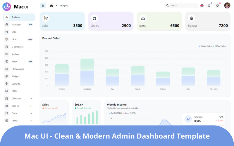 Mac UI - Modern Bootstrap Multipurpose Admin Dashboard Template - Features Image 2