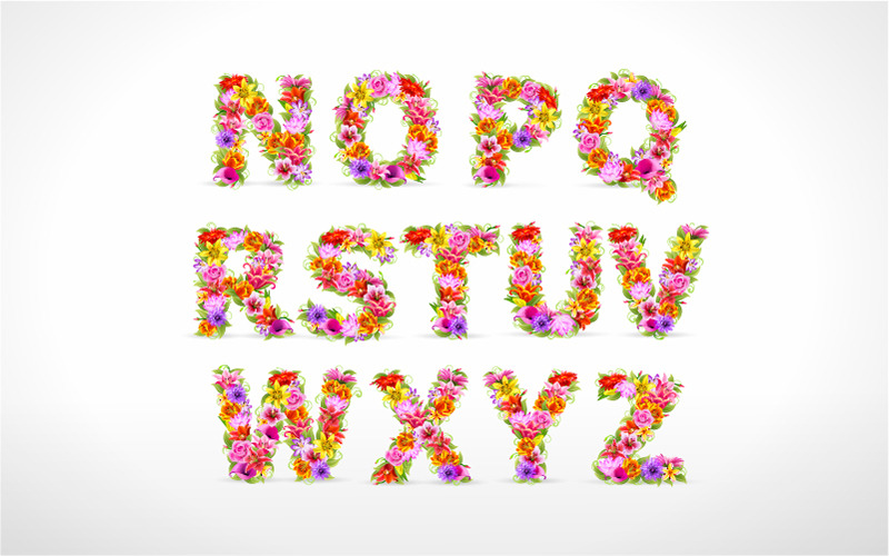 Alfabeto floreale e numeri elementi - illustrazione - EPS Vector - Caratteristiche Immagine 3
