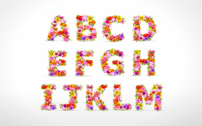 Alfabeto floreale e numeri elementi - illustrazione - EPS Vector - Caratteristiche Immagine 2
