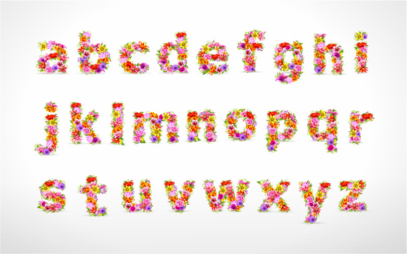 Alfabeto floreale e numeri elementi - illustrazione - EPS Vector - Caratteristiche Immagine 4