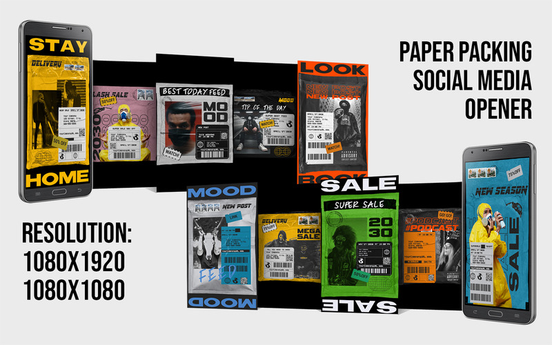 Paper Packing Social Media Opener Premiere Pro template - Features Image 1