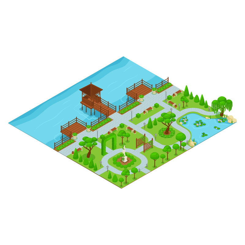 Landscape Design Park Isometric 210370319 Vector Illustration Concept
