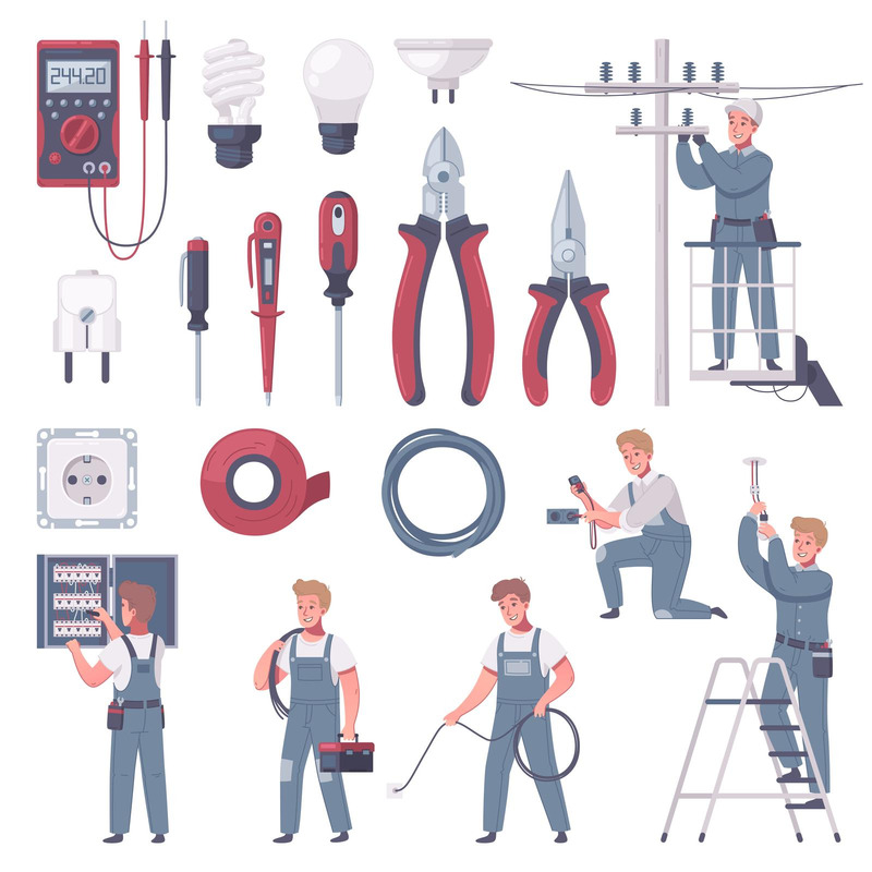 Electrician Cartoon Set Vector Illustration Concept - Features Image 1