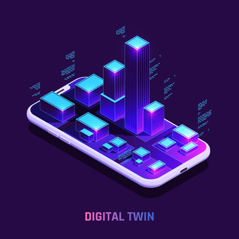 Digital Twin Technology Isometric 2 Vector Illustration Concept
