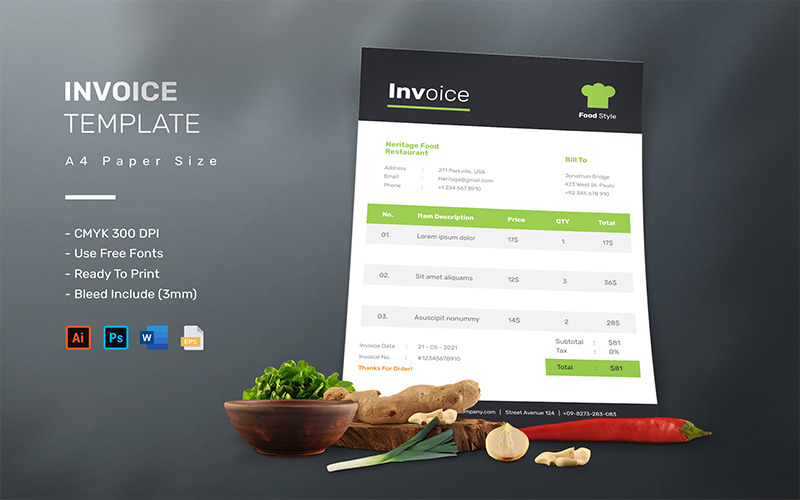 Food Style - Invoice Template - Features Image 1