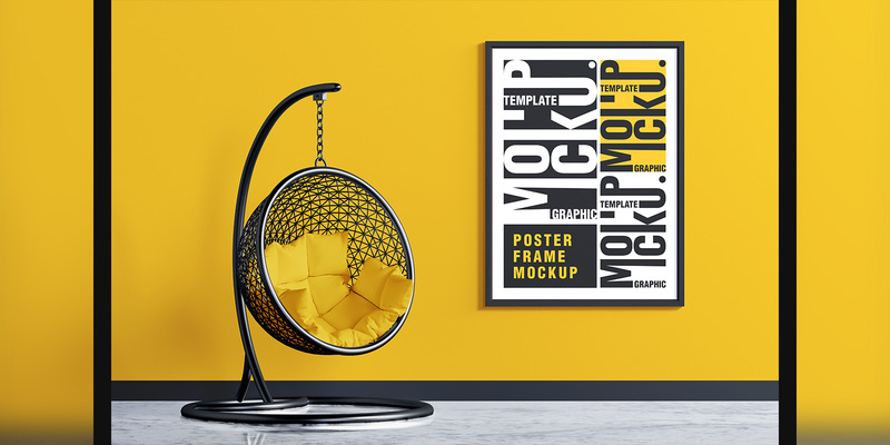 Poster Frame Mockup with Basket Swing Chair - Features Image 1