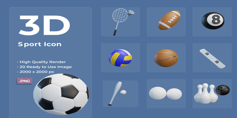 Шаблон дизайна 3D спортивной иконки - Features Image 1