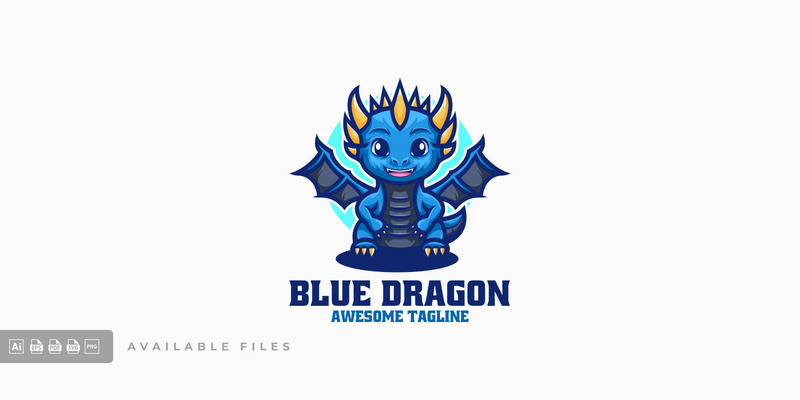 Logotipo de desenho animado da mascote do dragão azul - Features Image 1