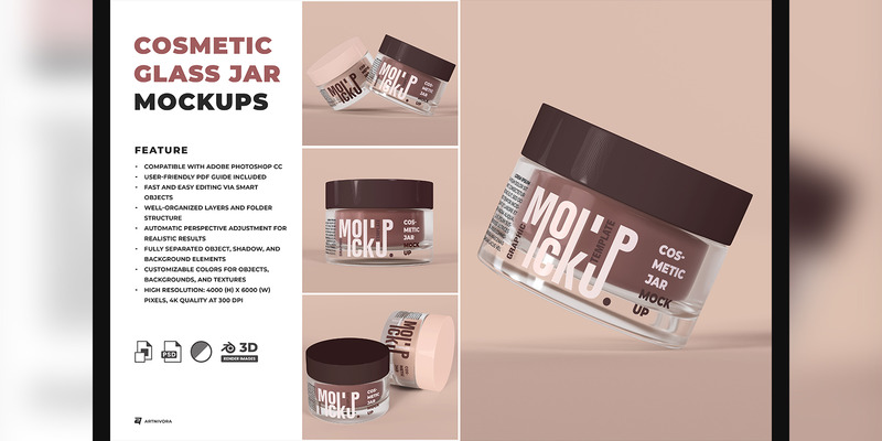 Cosmetic Glass Jar Mockup Sets 214 - Features Image 1