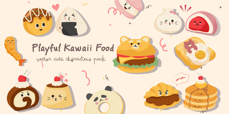 Rolig Kawaii Mat - Platt Vektor Karaktärspaket - Features Image 1
