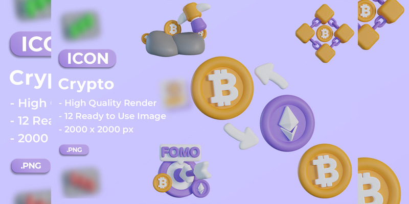 Crypto 3D Icon Pack Design - Features Image 1