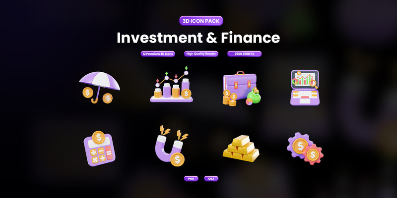 Набор 3D-иконок на тему «Инвестиции и финансы» - Features Image 1