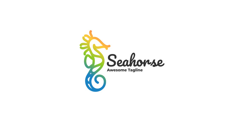 Caballito de mar línea arte logotipo colorido - Características Imagen 1