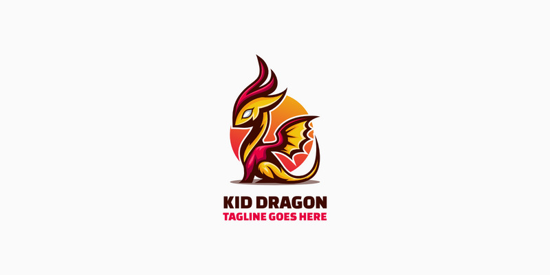 Logo mascotte del cartone animato del drago bambino - Caratteristiche Immagine 1