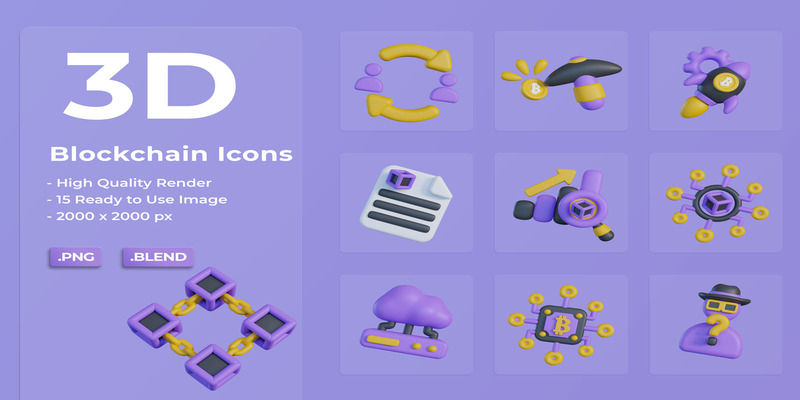 3D Blockchain-pictogrammensetbundelontwerp - Features Image 1