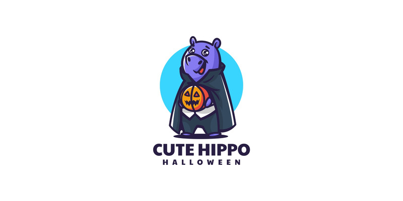 Simpatico ippopotamo Halloween Cartoon Logo - Caratteristiche Immagine 1