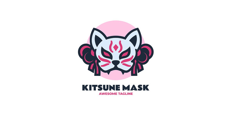 Kitsune masker eenvoudig mascotte logo - Functieafbeelding 1