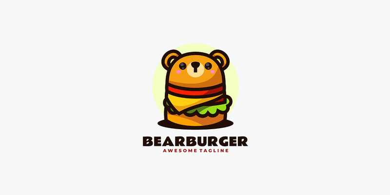 Bear Burger Mascot Cartoon Logo - Features Image 1