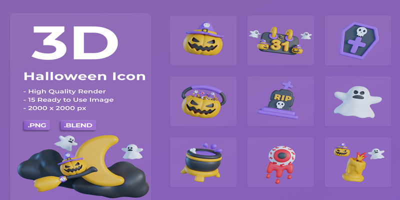 Pacchetto set icone Halloween 3D - Caratteristiche Immagine 1
